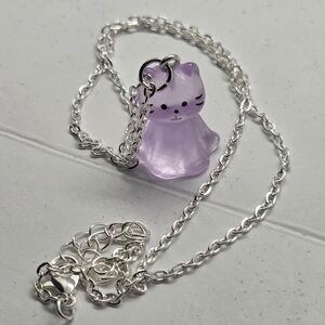Lavender Cat Charm Necklace - Silver Chain